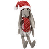 Мягкая игрушка Smart Bunny, в красном шарфике и шапочке