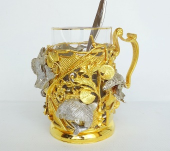 Бронзовый подстаканник в золоте "Рыбалка"