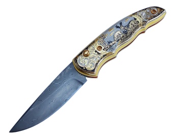 Нож складной дамасский "Олени"