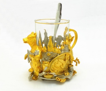 Бронзовый подстаканник в золоте "Народный мишка"