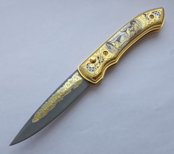 Нож складной дамасский "На уток".  Златоуст