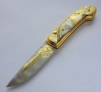 Нож складной дамасский "Зимняя рыбалка". Златоуст