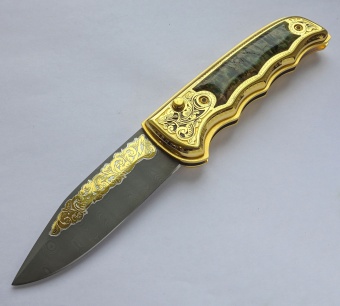 Нож складной дамасский "Орнамент". Златоуст